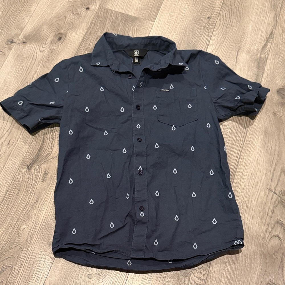 Volcom Kids Navy Short Sleeve Button-Down with White Teardrop Print